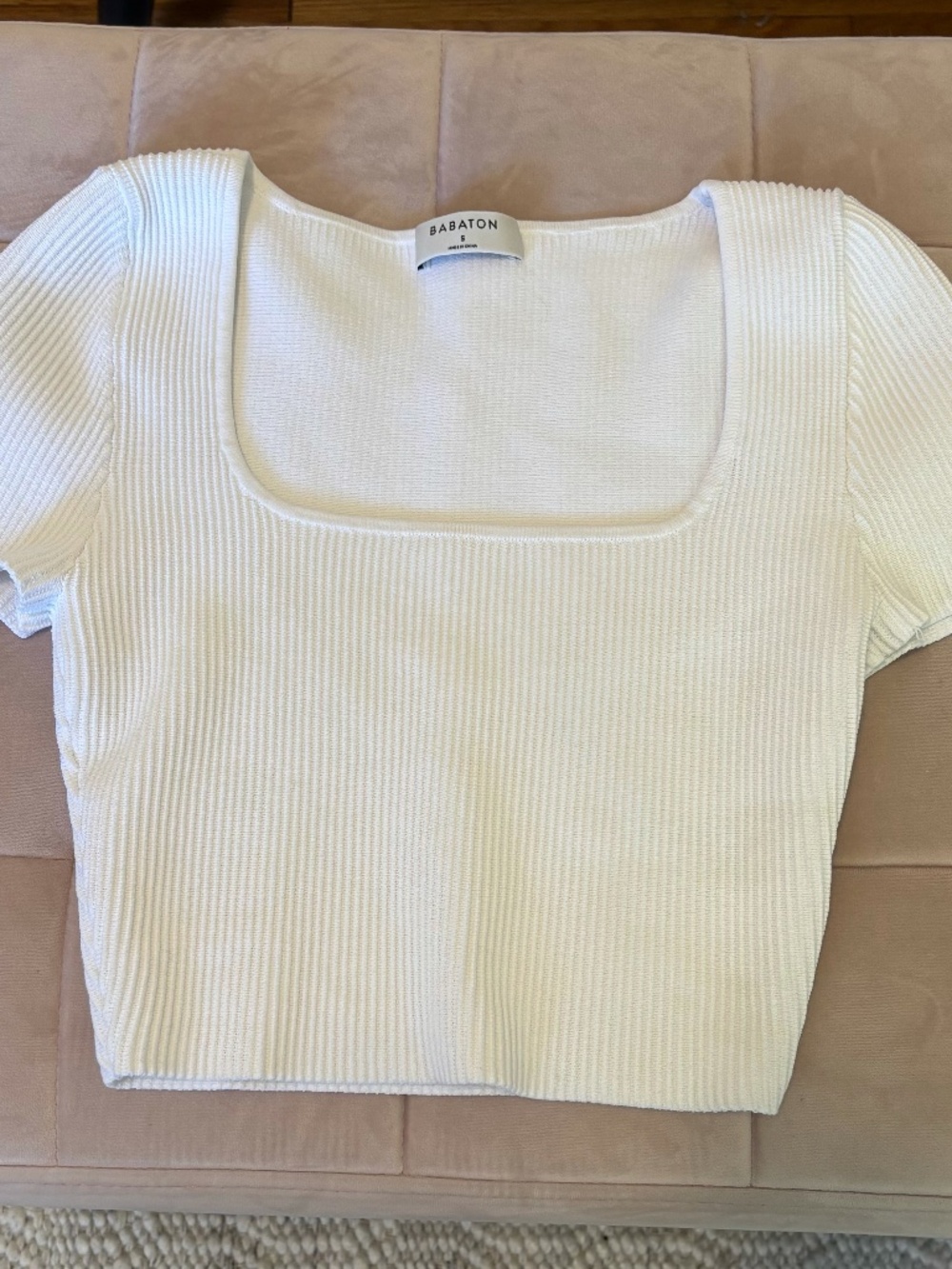 Aritzia- Barbaton Sculpt Knit Squareneck Crop Top - Matte Pearl -S
